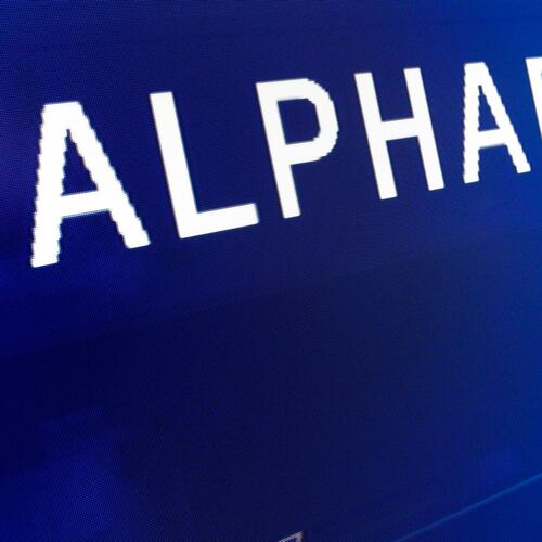 FILE - The logo for Alphabet appears on a screen at the Nasdaq MarketSite in New York, Feb. 14, 2018. (AP Photo/Richard Drew, File)