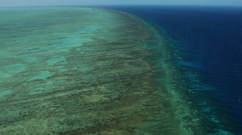 Aerial views of The Great Barrier Reef are seen from above on August 7, 2009 in Cairns, Australia.