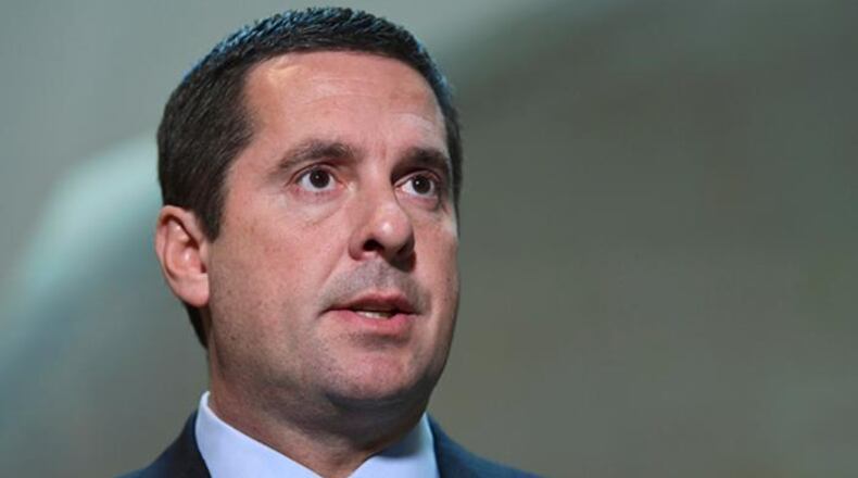 This Oct. 24, 2017, file photo shows House Intelligence Committee Chairman Rep. Devin Nunes, R-Calif., speaking on Capitol Hill in Washington. Twitter accounts linked to Russian influence operations are pushing a conservative meme related to the investigation of Russian election interference, researchers say.
