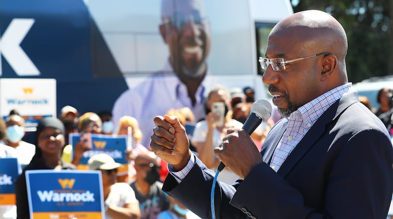 Democratic U.S. Sen. Raphael Warnock collected $26.3 million from more than 340,000 in the past three months. His campaign said Monday that Warnock, with about five weeks left in the election, will end the quarter with roughly $13.7 million in the bank. Curtis Compton / Curtis Compton@ajc.com
