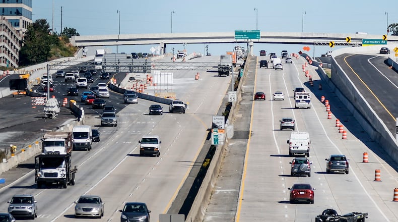 The Georgia Department of Transportation will reduce part of the Perimeter to three lanes in each direction as construction of the new interchange at Ga. 400 enters its final phase. The lane closures are expected to last at least eight months. Miguel Martinez / miguel.martinezjimenez@ajc.com