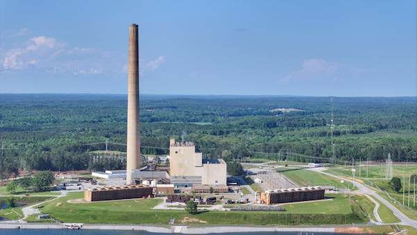 A drone image taken on Thursday, May 8, 2025, shows the Yates Power Plant in Newnan, Georgia. The plant has caught the attention of developers who want to build a 4.9 million square foot data center nearby. (Miguel Martinez/ AJC)