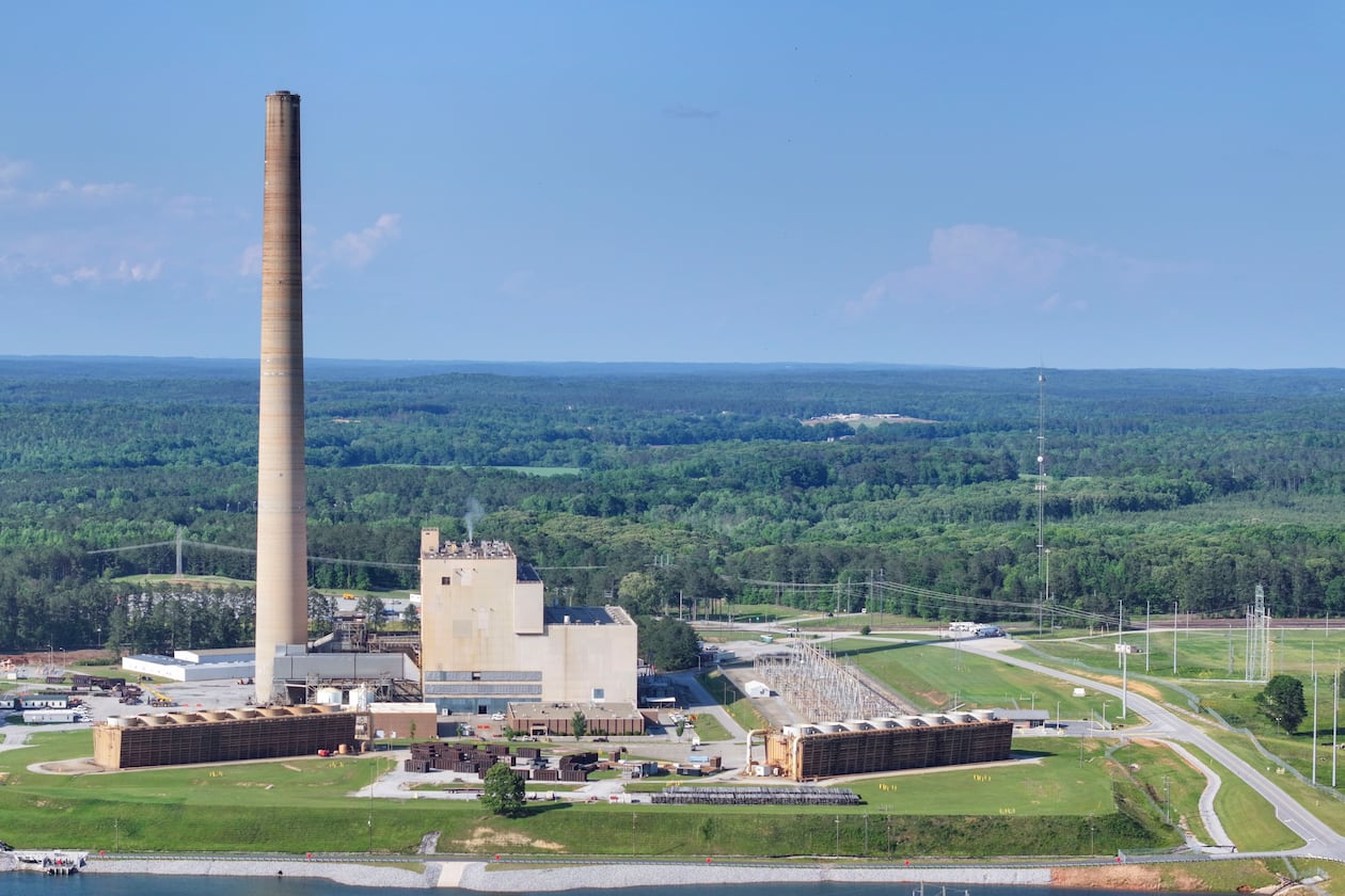 The Yates Power Plant in Newnan has caught the attention of developers who want to build a large data center nearby, covering 4.9 million square feet. This proposed site is close to a big wooded area, and some local residents have shared their worries about the project. (Miguel Martinez/AJC 2025)