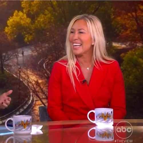 U.S. Rep. Marjorie Taylor Greene (right) shares a laugh with ABC's "The View" host Joy Behar during this screenshot taken during her interview on Nov. 4, 2025. (ABC)