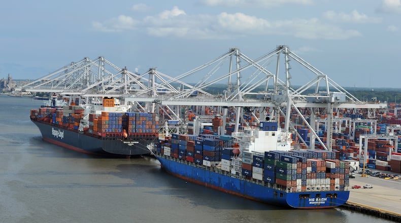 Ships are loaded and unloaded in the Port of Savannah. Following years of political wrangling and environmental concerns, the deepening of the Savannah River is one step closer to becoming a reality. Officials argue a deeper port is needed in order for Georgia to remain competitive and accommodate the larger class of ships. AJC 2014 file photo