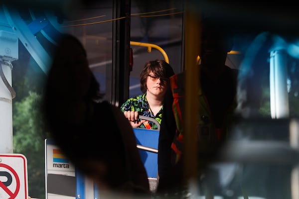 Turner Fore, 16, rides on MARTA’s new Rapid A-Line bus in Atlanta on Saturday, April 18, 2026. (Abbey Cutrer/AJC)