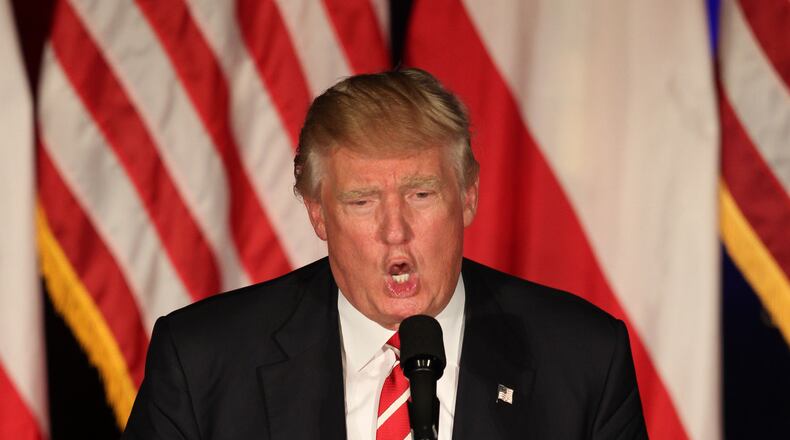 Donald Trump speaks at the Fox Theater. EMILY JENKINS/ EJENKINS@AJC.COM