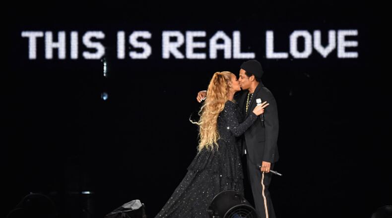 GLASGOW, SCOTLAND - JUNE 09: Beyonce and Jay-Z kiss ending their performance on stage during the "On the Run II" Tour at Hampden Park on June 9, 2018 in Glasgow, Scotland. (Photo by Kevin Mazur/Getty Images For Parkwood Entertainment)