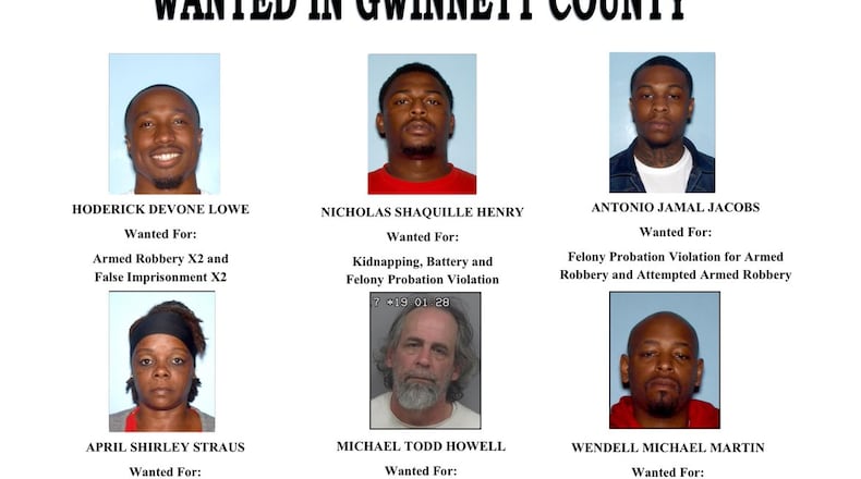 The Gwinnett County Sheriff's Office is seeking these six suspects on outstanding warrants.