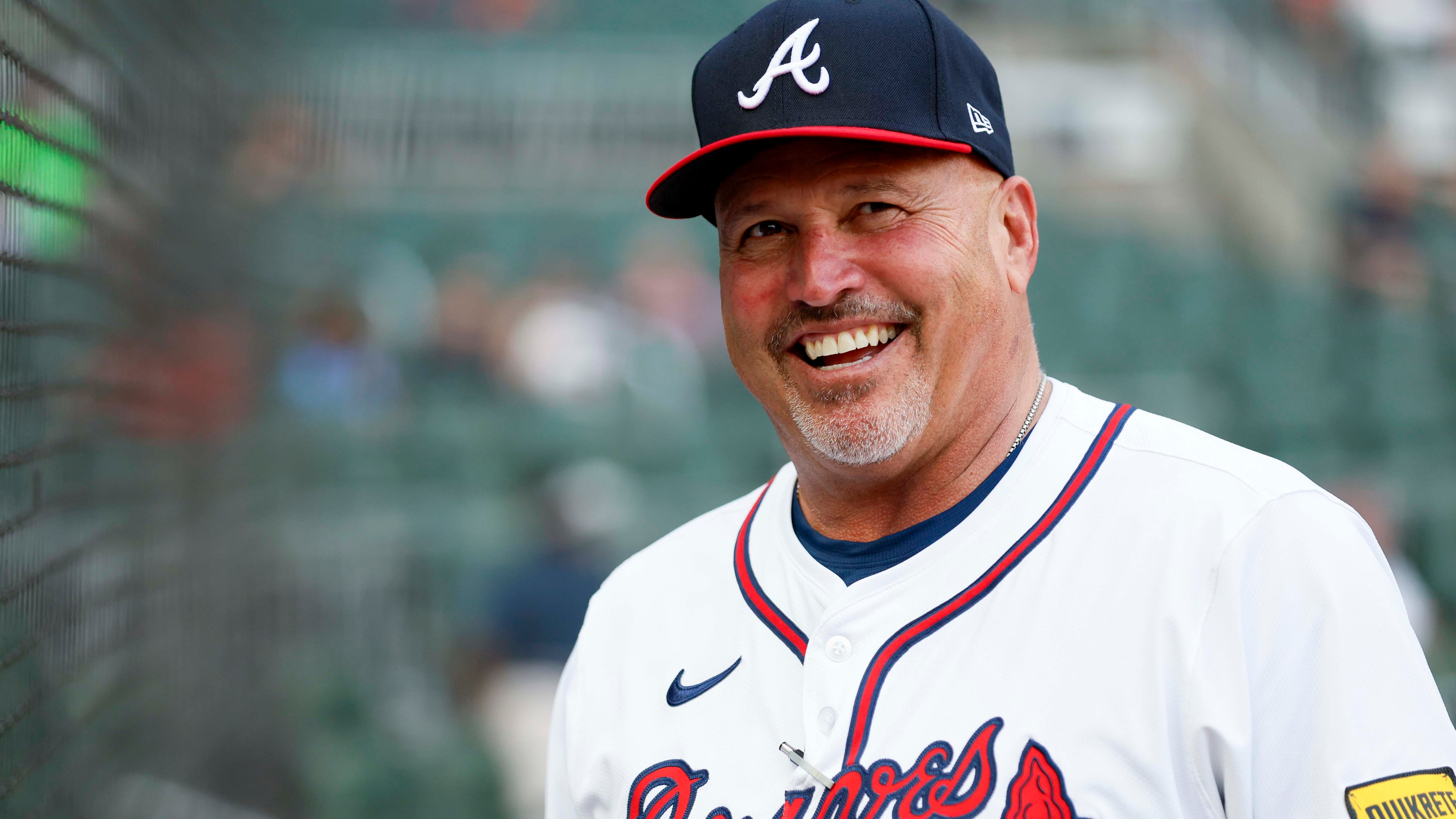 Atlanta Braves third base coach Fredi Gonzalez (86) smiles before the game between the Atlanta Braves and the Arizona Diamondbacks at Truist Park on Tuesday, June 3, 2025, in Atlanta.
(Miguel Martinez/ AJC)