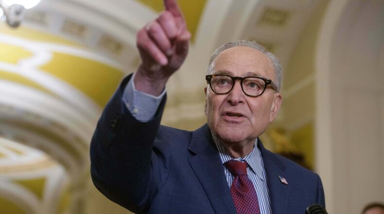 Senate Minority Leader Chuck Schumer, D-N.Y., speaks during the Senate Democrat policy luncheon news conference at the Capitol, Tuesday, Jan. 13, 2026, in Washington. (AP Photo/Rod Lamkey, Jr.)