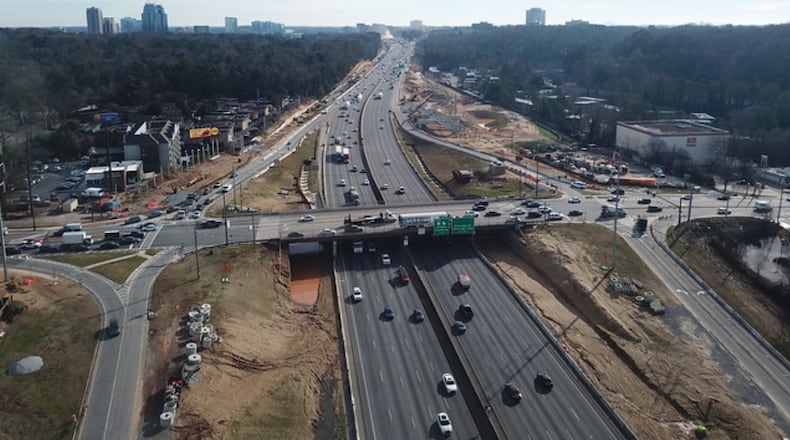 GDOT construction crews will reduce the number of lanes on the I-285 westbound exit ramp to Roswell Road beginning at 9 p.m. March 5 through 5 a.m. March 7. (Courtesy GDOT)