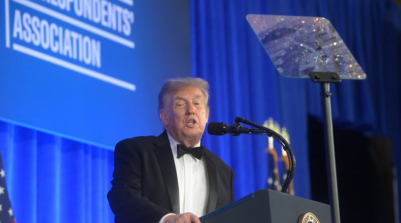 President Donald Trump speaks at the White House Correspondents' Association dinner at the Waldorf Astoria Washington DC, Friday, July 24, 2026, in Washington. (AP Photo/Rod Lamkey, Jr.)