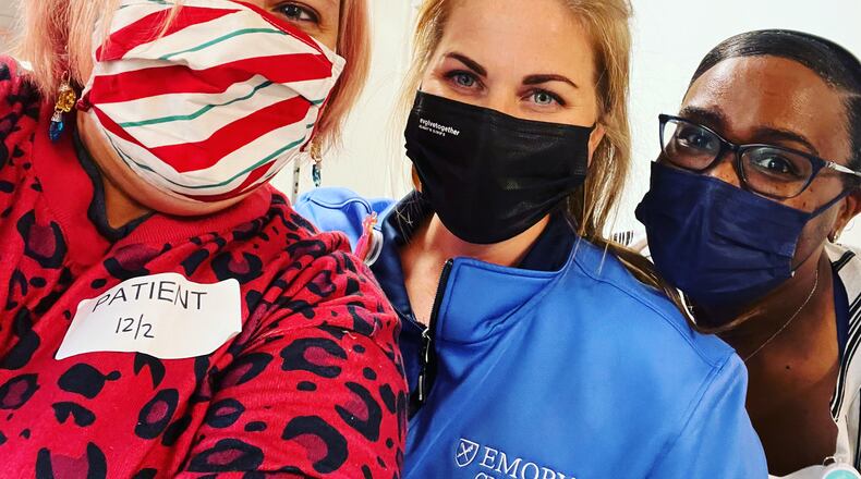 With Sara Beth Stout left with Center: Melissa Warren, Sr. Manager, Clinic Operations, Emory’s Division of Vascular Surgery and Endovascular Therapy and Right: Marnie Ponder, Administrative Assistant, Non-Invasive Cardiology, Emory Saint Joseph Hospital – who was, at the time of Stout's procedure in the role of patient coordinator.
Contributed