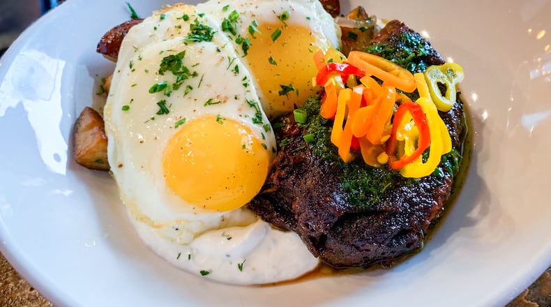 Kitchen Six has added a bit of Southwestern flair to an otherwise simple dish of short rib, eggs and potato hash.