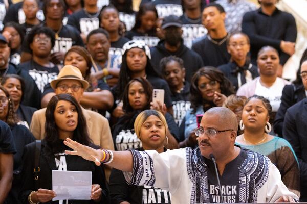 Cliff Albright, executive director of Black Voters Matter, speaks at a news conference at the Capitol in Atlanta last week.