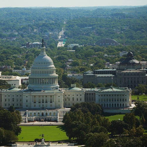 The U.S. Capitol is seen from the Washington Monument, Tuesday, Sept. 15, 2026, in Washington. (AP Photo/Pablo Martinez Monsivais)