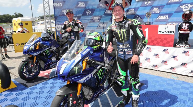 Cameron Beaubier (right) won two races at Michelin Raceway Road Atlanta last week.