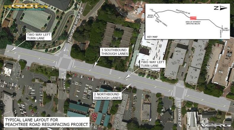 This map shows upcoming improvements to Peachtree Road. GDOT