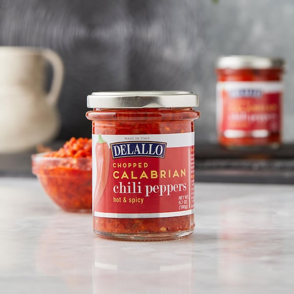 Delallo chopped Calabrian chili peppers, grown in  Calabria, Italy, are all-natural, non-GMO certified and vegan.