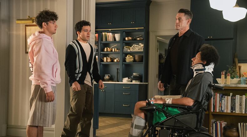 In the Netflix film "Little Brother," Pilot Bunch as Shane, Bryce Gheisar as Cory, John Cena as Rudd, Eric Andre as Marcus. (Courtesy of Clifton Prescod/Netflix)