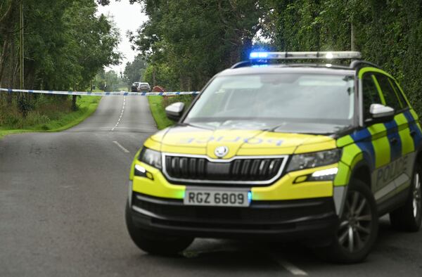 The scene in the Drummeer Road area of Maguiresbridge, Northern Ireland, Wednesday, July 23, 2025, after a shooting incident. (Oliver McVeigh/PA via AP)