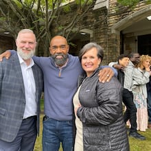 From left to right, kidney donor Randy Simpkins, actor Michael Beach and Simpkins' wife, Christal Simpkins, on the set of the movie “End the Wait.” The true-life story tells of Randy Simpkins' decision to donate a kidney to a stranger, played by Beach. (Courtesy of End the Wait Foundation)
