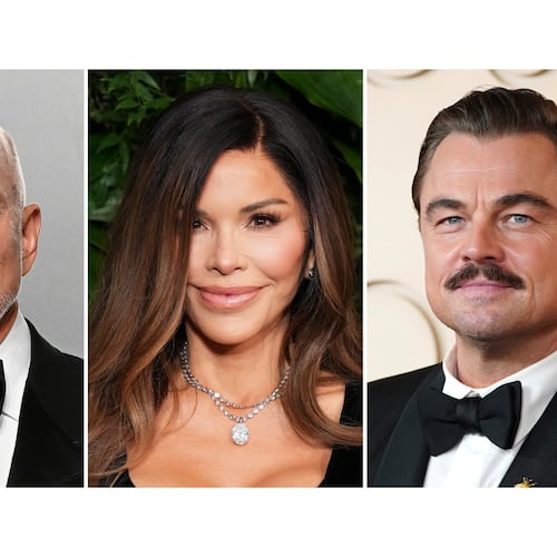 Jeff Bezos appears at the Vanity Fair Oscar Party in Los Angeles on March 15, 2026, left, Lauren Sanchez Bezos appears at Chanel's 16th Annual Pre-Oscar Awards Dinner in Beverly Hills, Calif., on March 1, 2025, center, and Leonardo DiCaprio appears at the Oscars in Los Angeles on March 15, 2026. (AP Photo)