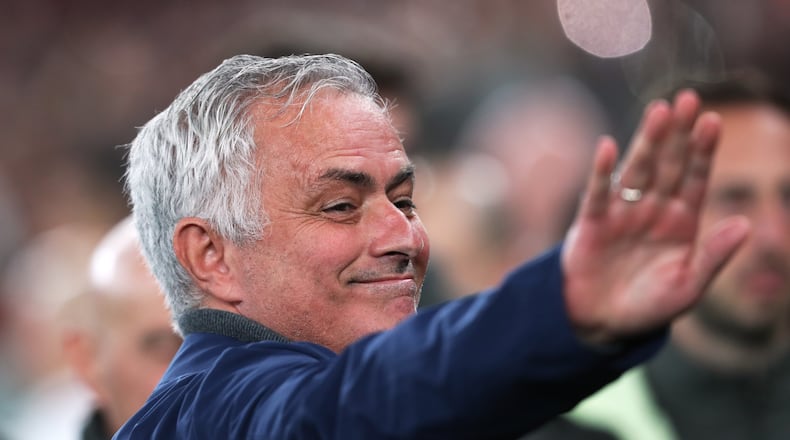 FILE -Benfica's head coach José Mourinho arrives for a Champions League opening phase soccer match between SL Benfica and Real Madrid in Lisbon, Portugal, Tuesday, Feb. 17, 2026. (AP Photo/Pedro Rocha, File)