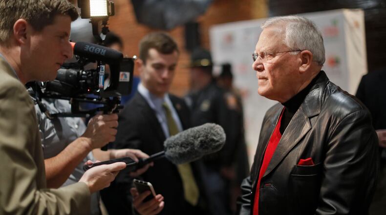 1/7/18 - Atlanta - Gov. Nathan Deal (right), being interviewed by the media, was in attendance Sunday at the Wild Hog Supper, which kicked off this years General Assembly at the Georgia Freight Depot with Honorary Host Agriculture Commissioner Gary Black. The event is a benefit for the Farm to Food Bank. BOB ANDRES /BANDRES@AJC.COM
