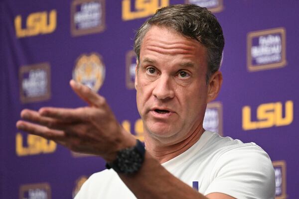 LSU football coach Lane Kiffin, seen here in February. (Hilary Scheinuk/The Advocate via AP)