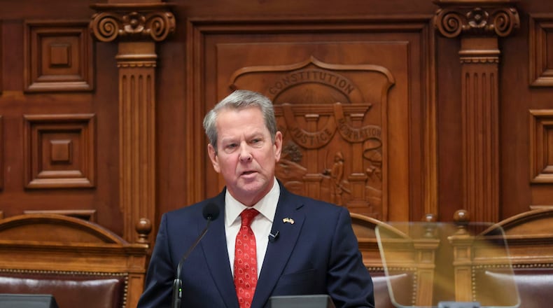 Georgia Gov. Brian Kemp delivers the state of the state address in the House of Representatives at the Georgia Capitol on Jan. 16, 2025, in Atlanta. (Jason Getz/The Atlanta Journal-Constitution/TNS) **This photo is to be used only with stories from The Atlanta Journal-Constitution.**
