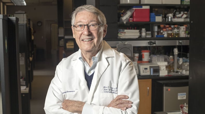 ATLANTA - Dr. Max Cooper poses for a photo in a research laboratory next to his office at Emory University School of Medicine, Friday, January 26, 2018. Cooper, a pediatrician and professor of pathology and laboratory medicine, is being honored in the category "Medical Science and Medicinal Science" for research that identified the cellular building blocks of the immune system as we understand it today.ALYSSA POINTER/ALYSSA.POINTER@AJC.COM