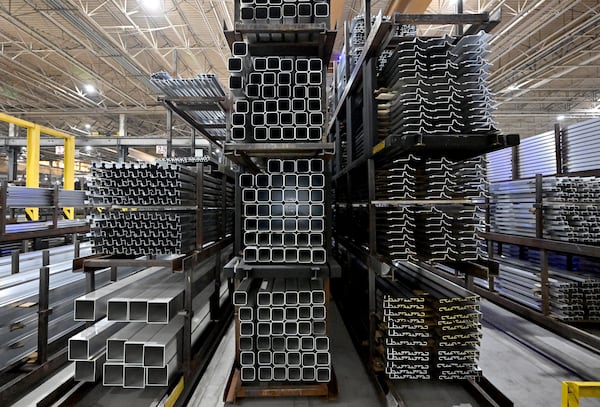Picture shows aluminum products at Hydro’s aluminum extrusion plant, Wednesday, Feb. 25, 2026, in Gainesville. (Hyosub Shin/AJC)