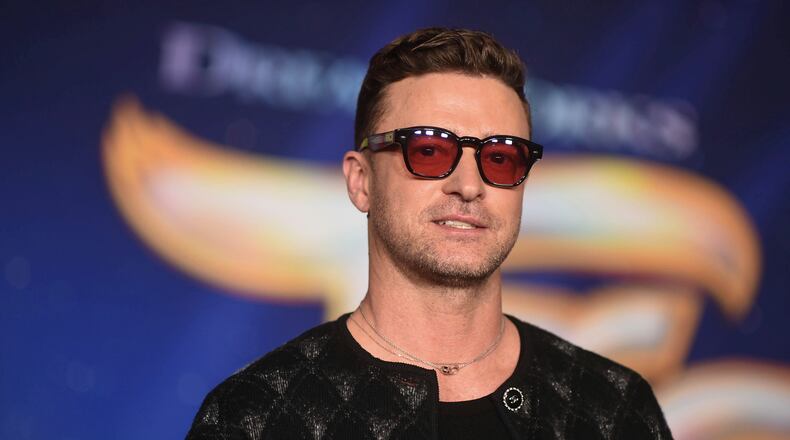 Justin Timberlake arrives at the premiere of "Trolls Band Together" on Wednesday, Nov. 15, 2023, at the TCL Chinese Theatre in Los Angeles. (Photo by Richard Shotwell/Invision/AP)