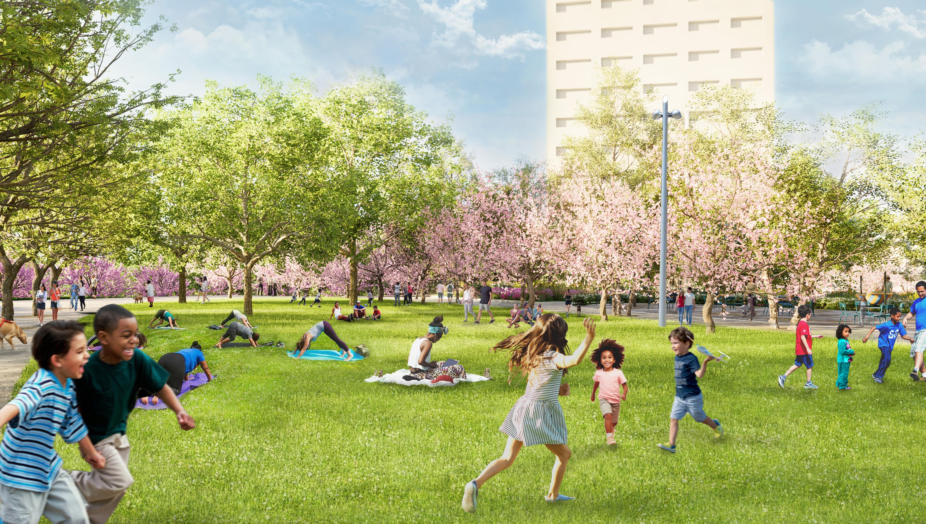 This is a rendering of the planned downtown green space within the first phase of the Stitch. (Courtesy of Atlanta Downtown Improvement District)