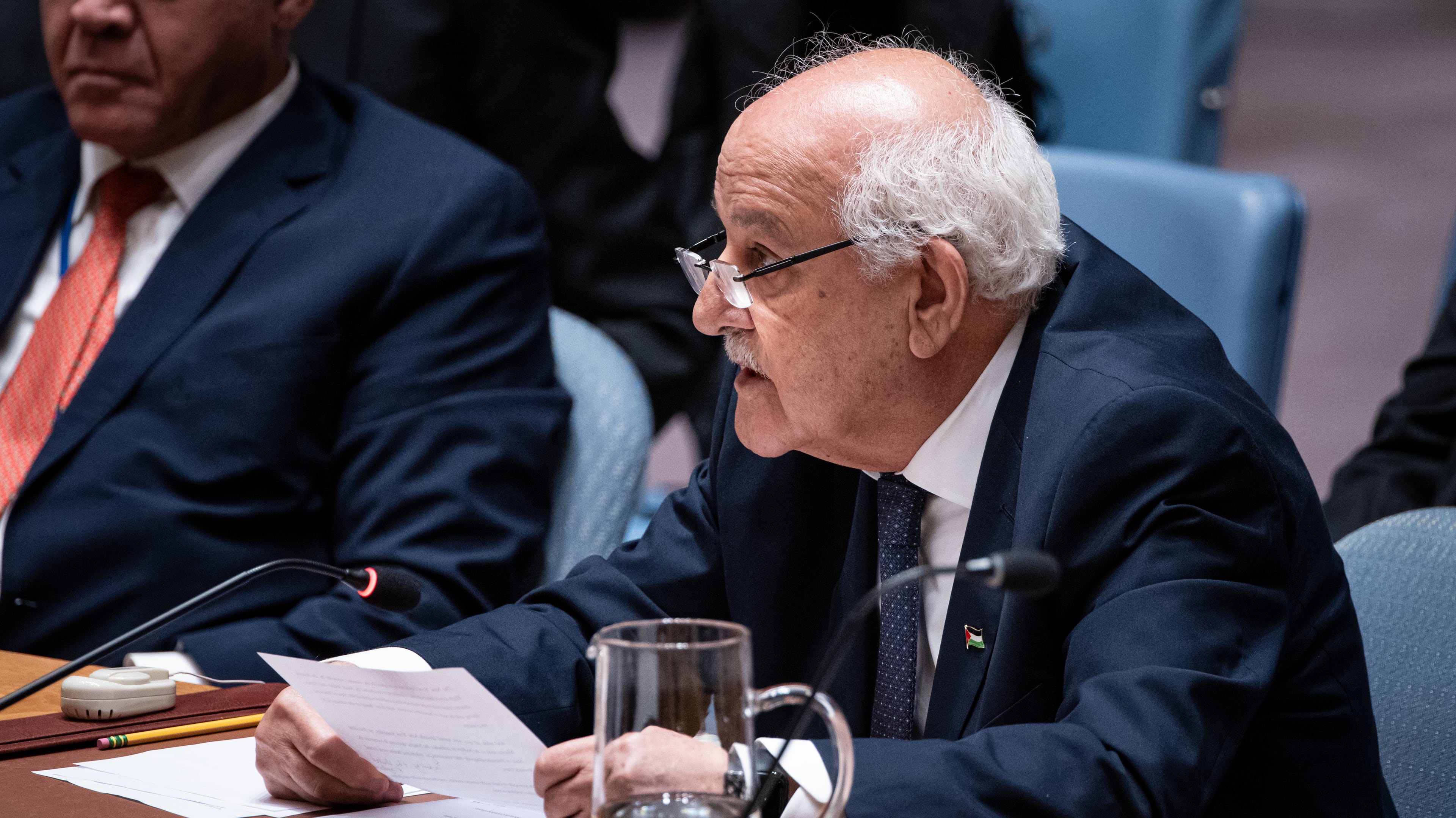 Palestinian Ambassador to the United Nations Riyad Mansour addresses the High-Level Security Council on Palestinians and Israel during the 80th session of the United Nations General Assembly, Tuesday, Sept. 23, 2025. (AP Photo/Angelina Katsanis)