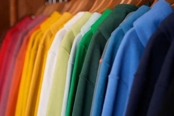 American Giant hoodies are displayed at the company's showroom in San Francisco, Thursday, April 17, 2025. (AP Photo/Jeff Chiu)