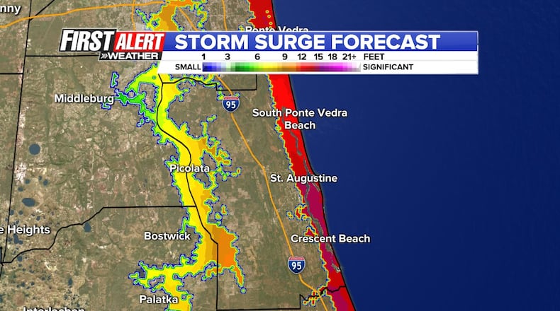 New potential storm surge model data in for South Ponte Vedra Beach, St. Augustine and Crescent Beach. This would be a worst case scenario at high tide.