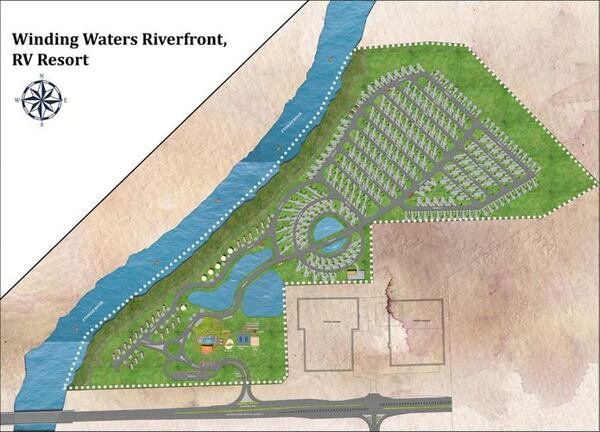 Winding Waters is planned for the Etowah River in Emerson with 252 RV sites, cabins and glamping. Ground has been broken and a 2023 completion is targeted. (Forrest Street Partners)