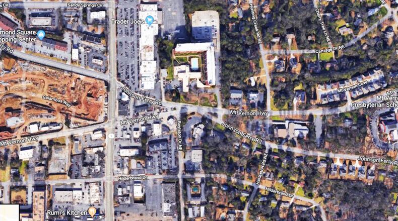 Sandy Springs will present two proposals at March 8 town hall meetings for improving the traffic flow through the Johnson Ferry Road-Mount Vernon Highway crossroads area. GOOGLE MAPS