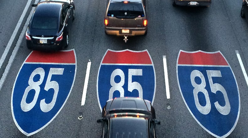 The connector looks like a winning slot machine as traffic passes over the I-85 lane markings in Downtown Atlanta. Ben Gray / @photobgray EDNOTE: this is Ben Gray's personal work and not an AJC produced photo
