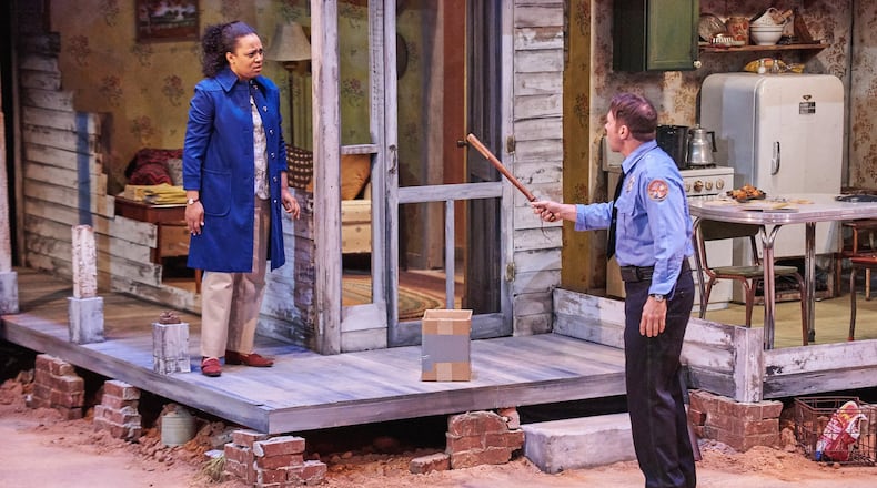 Falashay Pearson and Travis Smith in Daryl Lisa Fazio’s “Split in Three” at Aurora Theatre. CONTRIBUTED BY: Aurora Theatre