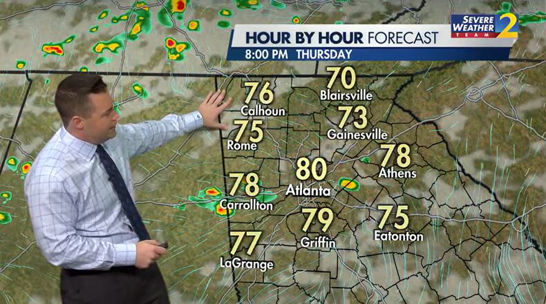 Channel 2 Action News meteorologist Brian Monahan delivers Thursday morning's forecast, which includes possible evening storms. (Channel 2 Action News)