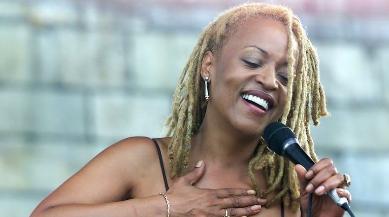 FILE - Cassandra Wilson performs at the JVC Jazz Festival in Newport, R.I., on Aug. 10, 2003. (AP Photo/Stew Milne, File)