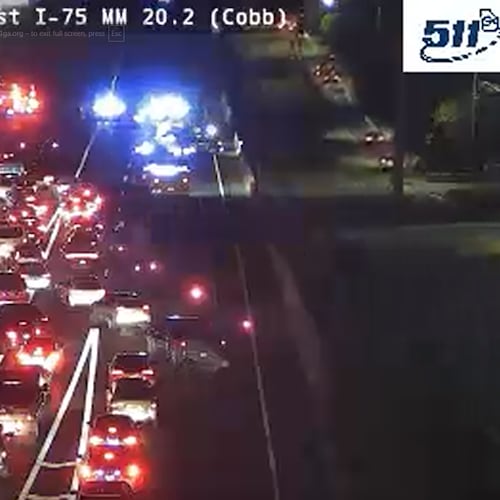 A crash blocks lanes on I-285 East near I-75 in Cobb County early Tuesday, Jan. 13, 2026. (Georgia Department of Transportation)