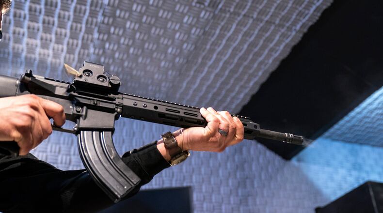 FILE - An AR-15 style rifle is fired at the Bureau of Alcohol, Tobacco, Firearms, and Explosives (ATF), National Services Center on March 2, 2023, in Martinsburg, W.Va. (AP Photo/Alex Brandon, File)