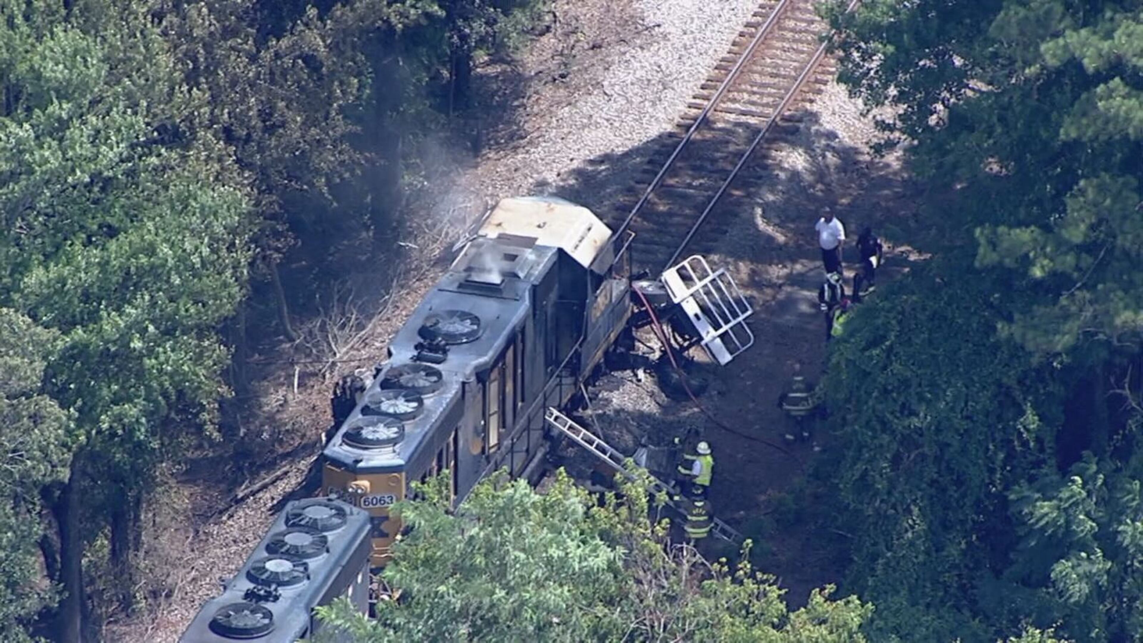 A train collided with a tractor trailer on the tracks near the intersection of Stonewall Tell and Westbrook roads in South Fulton, Fulton police said. (Courtesy of Channel 2 Action News)