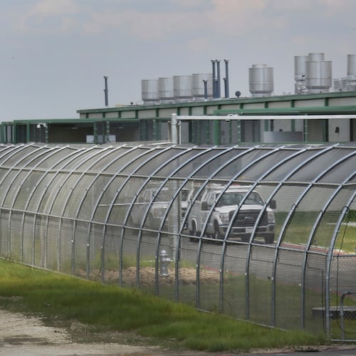 FILE - The Prairieland Detention Center is seen, Sept. 15, 2016, in Alvarado, Texas. (Louis DeLuca/The Dallas Morning News via AP, File)