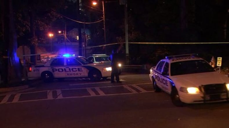 Emory University and Atlanta police responded after a woman reported she was stabbed and later dropped off at the school Sunday night.